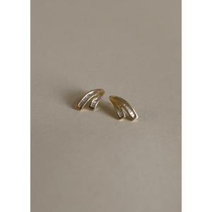Vintage Baguette Diamond V-Shape Earrings 14k Solid Gold Hollow Construction - Product Image 1