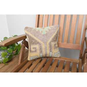 Luxe 18x18 Beige Kilim Patchwork Laine Oreiller 12x12 Pouces Rustique Imprimé Floral Coussin pour Literie Plancher Portable Tissé - Product Image 1