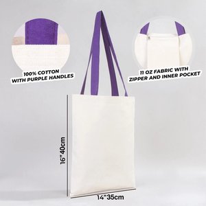 Sac fourre-tout en toile moyen de 10 oz avec poignées en ruban violet, 14 x 16 pouces (35x40 cm), lettres imprimées par transfert thermique pour usage quotidien et cadeaux - Product Image 3