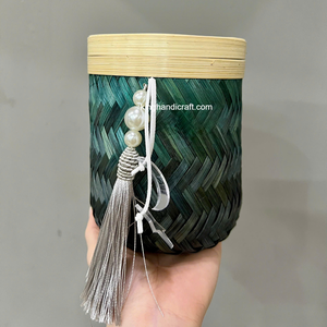 Panier de rangement artisanal de luxe pour le Ramadan et l'Aïd, motifs islamiques artistiques, artisanat haut de gamme personnalisé, écologique, moderne, rond - Product Image 1