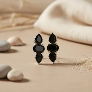 Women's Black Onyx Teardrop <b>Earrings</b> in Silver <b>Fashion</b> <b>Drop</b> Design Gift - Product Image 3