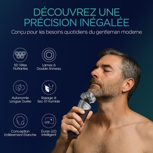 Afeitadora Eléctrica Rotativa Recargable para Hombre, Resistente al Agua IPX7, con Pantalla LED, Triple Cuchilla, Lavable - Product Image 6