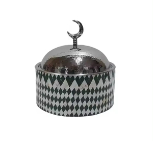 Pot contemporain en acier inoxydable plaqué argent avec couvercle et photophore Chauffe-plat ultime pour buffet et fêtes à l'hôtel - Product Image 5