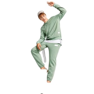 Soft Touch 100% algodón personalizado sudaderas hombres Unisex holgado pantalones de chándal con capucha conjunto de gran tamaño apilado chándal personalizable - Product Image 1