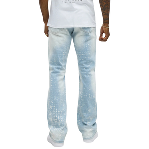 Jean droit délavé bleu clair pour homme, coupe droite, poids moyen, style streetwear décontracté, effet délavé et déchiré, coupe classique - Product Image 2