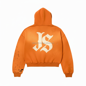 Sudadera gruesa con cremallera de invierno 480 GSM forro polar pesado desgastado recortado logotipo personalizado bordado puff estampado chenille Basics sudaderas con capucha - Product Image 2