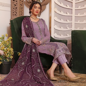 Bin Hameed luxe 3 pièces brodé femmes costumes à la main en mousseline de soie broderie lourde pour les mariages fêtes indien pakistanais - Product Image 2