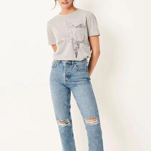 Camisas de algodón 100% para mujeres, Camiseta con cuello en V para niñas, camisetas de manga larga, camisetas de verano estampadas informales, servicio OEM cómodo - Product Image 4