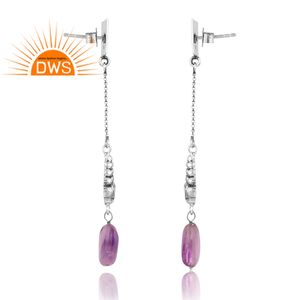 Vente chaude Argent Naturel Améthyste Pierre Précieuse Boucle D'oreille Pour Les Femmes Bijoux Personnalisés Pour Les Femmes Cadeau Pour Elle - Product Image 4