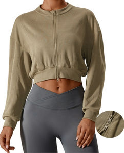 Sudaderas con capucha y cremallera doble con logotipo personalizado para mujer Chaquetas deportivas sueltas informales de manga larga con rosca al por mayor 2025 - Product Image 1