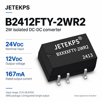 Convertisseur DC-DC isolé JETEKPS B2412FTY-2WR2 2W 24V 12V 167mA Module d'alimentation SMD non régulé Isolation 3000VDC Efficacité 84%