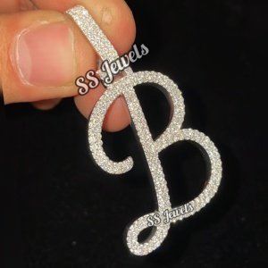 Collar con colgante de moissanita con nombre de Plata de Ley 925 sólida, chapado en oro blanco, letra de la A-Z, joyería helada personalizada para hombres y mujeres - Product Image 5