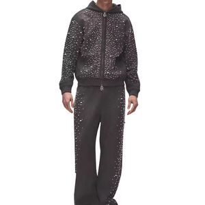 Survêtements unisexes en coton tricoté respirant d'hiver avec logo personnalisé en strass noir 100% coton pour hommes - Product Image 3