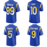 Seragam Klub Tim Kustom 2025 Jahitan Berkualitas Bahan Bernapas Jersey Sepak Bola Amerika Pendek Ram Royal Game 99 Donald 9 Stafford 10 Kupp 23