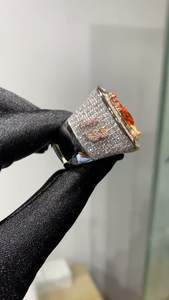 Iced Out Square Design Round And Baguette Cut Moissanite Diamond Sparkling 925 Sterling <b>Silver</b> <b>Ring</b> For Luxury <b>Statement</b> <b>Ring</b> - Product Image 3