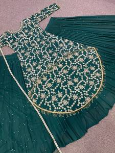 Belle couleur verte Georgette Lehenga Choli robe avec broderie lourde et lourde Georgette dentelle travail Net Dupatta femmes - Product Image 5