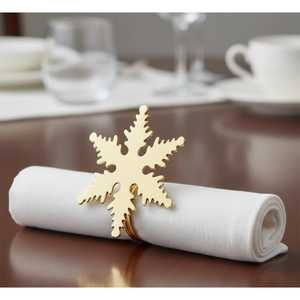 Anneau de serviette flocon de neige de Noël doré, boucle de serviette pour décoration de table de fête, support pour dîner de mariage en promotion - Product Image 1