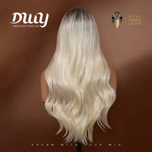 Perruque synthétique Cameron -DWY T Part sans colle, mi-longue, lisse, dégradé blond perle, en liquidation - Product Image 3