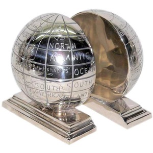 Sujetalibros de globo náutico Regalos corporativos Diseño antiguo Artículo de artesanía india Artículo decorativo de latón de madera de alta calidad para el hogar - Product Image 2