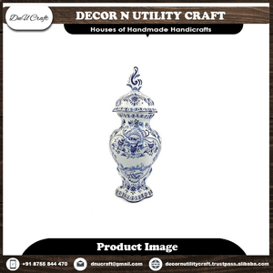โกศเซรามิกสีฟ้าสีขาวตกแต่งลวดลายดอกไม้สไตล์ยุโรป - Product Image 3