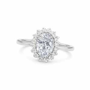 Anillo de Plata de Ley 925 con Zirconia Ovalada Romántica y Halo de Piedras Preciosas, Chapado en Rodio, para Bodas, Compromisos y Fiestas, Venta al Por Mayor para Mujeres - Product Image 3