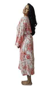 Bata de Baño de Algodón con Estampado Floral Tradicional Hecho a Mano con Cinturón, Talla - 48 pulgadas - Product Image 3