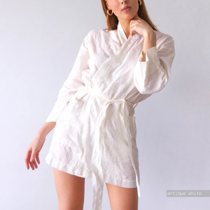 Bán Buôn Phụ Nữ Của Mùa Hè Mùa Xuân Xl Kimono Dress Set Vải Lanh Tinh Khiết Tắm Ngắn Áo Choàng Ngủ Đồng Bằng In Ấn Nhiệt Giá Bán Buôn - Product Image 5