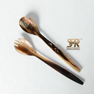 Juego de Cucharas para Servir Ensaladas de Cuerno Hechas a Mano de Estilo Rústico, Mango Largo, Ecológicas, Aptas para Lavavajillas, Utensilios de Cocina para Decoración de Comedor - Product Image 2