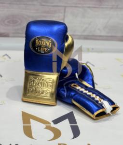 Gants de boxe Pro Blue Gold Edition No Boxing No Life Training & Fight Gear Gants de boxe à lacets personnalisés - Product Image 5