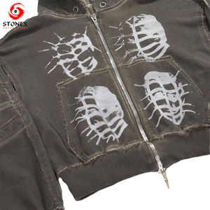 Professional Custom Logo Puff Printed Oversized 470Gsm Thick Cotton/<b>Polyester</b> Winter Boxy Long <b>Hoodie</b> Men Rhinestone Hooded - Product Image 2