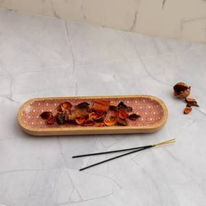 Porte-encens en bois de santal fait à la main, plateau imprimé de forme ovale, cendrier, brûleur pour l'aromathérapie, décoration de parfum d'intérieur - Product Image 2