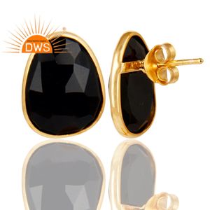Nueva llegada 925 plata esterlina 18K chapado en oro Natural negro ónix piedra preciosa Stud pendiente personalizado joyería fabricante - Product Image 4