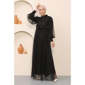 Vestido Casual Negro con Puntos, Talla XS, Largo Maxi, Cintura Natural, Mangas Regulares, Silueta en A, 100% Poliéster-MSW12238-1 - Product Image 4