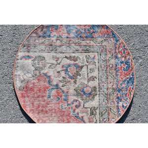 Alfombra turca Vintage de 2,3x2,3 pies, diseño de retales rojo y azul, Material de lana, técnica de tejido plano de látex para decoraciones de sala de estar - Product Image 5