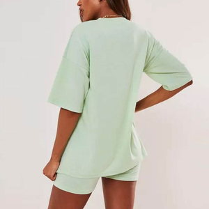 OEM Custom T-Shirt and <b>Tight</b> <b>Shorts</b> Women Summer Two Piece Set With Stylish Sets Women - Product Image 2