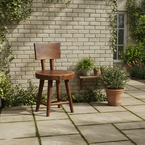Solid Suar or Monkey Pod Wood <b>Dining</b> <b>Chair</b> with Round Solid Wood Seat <b>Natural</b> Edge Design for Indoor <b>Dining</b> and Outdoor Terrace - Product Image 4
