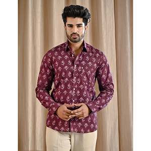 Chemise décontractée pour homme en coton 100% à imprimé floral violet, manches longues, tissu popeline, tailles XL à 6XL - Product Image 1