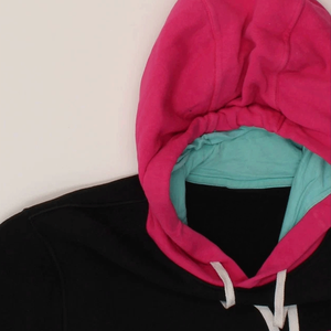 Women's Oversized Pink & Black Colorblock <b>Pullover</b> Hoodie <b>Jumper</b> Breathable Cotton Fleece <b>Pullover</b> Hooded Streetwear Top - Product Image 3