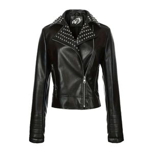 Veste en cuir PU pour femme avec rivets, veste de moto, veste courte à la mode et à la mode à ongles manches longues en gros - Product Image 1