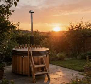 Baignoire Spa en Bois Écologique pour 2 Personnes, Prix Usine, avec Poêle à Bois Extérieur - Product Image 1