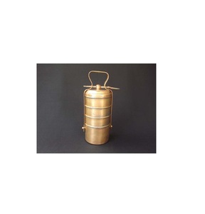 Reusable brass tiffin <b>container</b> with leak proof design ideal for packing different meals <b>snacks</b> or desserts - Product Image 1