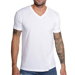 Camisetas de Cuello en V para Hombre al por Mayor, Mezcla de Algodón y Poliéster, Ligeras, Transpirables, de Manga Corta, Lisas, Premium, Corte Regular, Casuales - Product Image 1