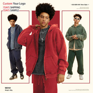 Sudaderas con capucha personalizadas DTG de invierno, estilo urbano, con cremallera, unisex, 100% algodón, lisas, 400 g/m², de alto gramaje, vintage, con lavado ácido y bordado. - Product Image 2