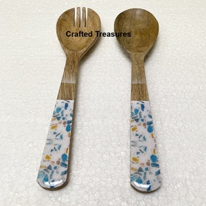 Venta al por mayor último diseño de madera y esmalte Servidor de ensalada juego de cubiertos para restaurante comida seguro esmalte manijas a precio competitivo - Product Image 4