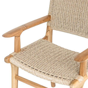Chaise de salle à manger à bras au design moderne, écologique et durable, avec cadre en teck massif et rotin synthétique tressé, imperméable, pour appartement - Product Image 6
