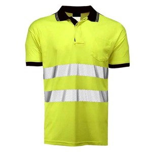 High Visibility Men's Polyester <b>Polo</b> Shirt with Reflective Stripes Workwear Uniform Yellow Black Trim - Product Image 1