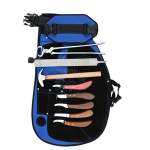 Ensemble d'outils de soin des sabots de cheval pour maréchal-ferrant, avec tablier en cuir à poches pour outils, couteaux à double lame et courbés en C, pince, marteau et râpe - Product Image 3