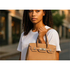 Borsetta firmata in vera pelle a due manici Casual stile Cross-Body di grande capacità Zip Soft spiaggia per matrimonio - Product Image 1