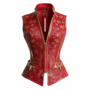 Chaqueta de cuero para mujer, chaleco superior con cuello vuelto, Chaleco de cuero Vintage para mujer, Chaleco de cuero genuino para exteriores para mujer - Product Image 4