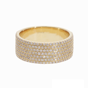 14K Yellow Gold Elegant Luxurious Wedding Anniversary <b>Diamond</b> <b>Ring</b> 0.96CTW Multi-Row Pave Luxurious Sparkle Band - Product Image 1